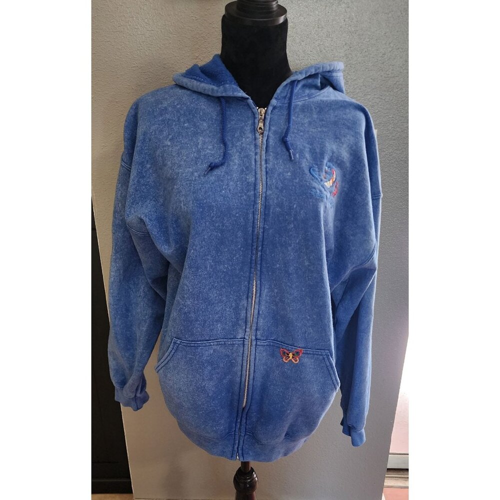 Vintage Gildan Sedona Arizona Blue Women Hoodie Butterfly Embroidery XL‎